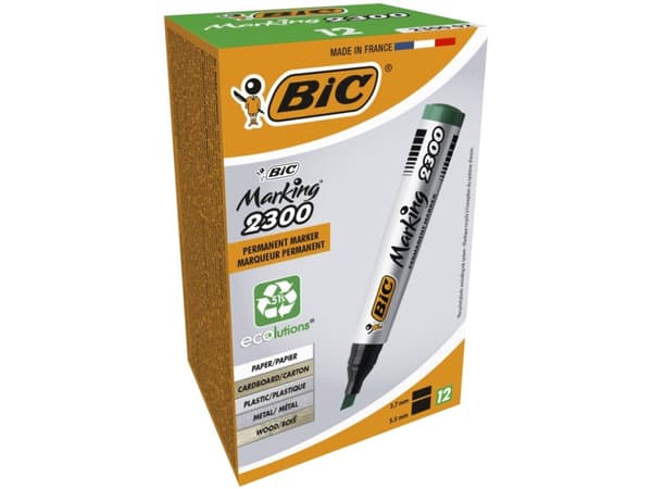 BIC Marking 2300, Grønn, Meisel tupp, Grønn, Grå, 3,7 mm, 5,5 mm, 12 stykker