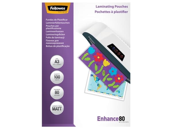 Lamineringslommer Fellowes A3 80 micron mat - (100 stk.)
