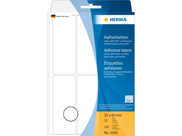 HERMA - Papper - självhäftande - vit - 32 x 82 mm 192 etikett (er) (32 ark x 6) etiketter