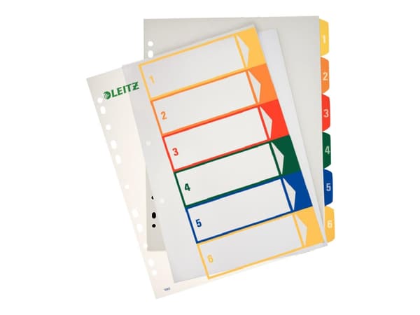Leitz 12920000, Numeroitu välilehtihakemisto, Polypropeeni (PP), Sininen, Vihreä, Oranssi, Punainen, Keltainen, 245 mm, 2 mm, 305 mm