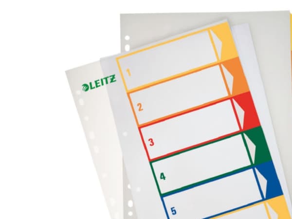 Leitz 12920000, Numeroitu välilehtihakemisto, Polypropeeni (PP), Sininen, Vihreä, Oranssi, Punainen, Keltainen, 245 mm, 2 mm, 305 mm