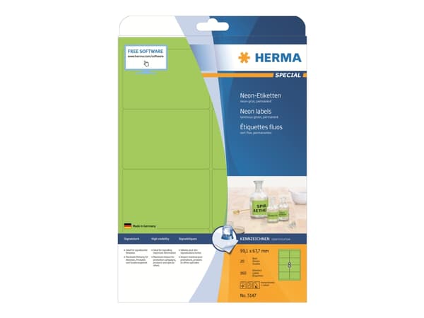 HERMA Special - Papir - matt - permanent selv-adhesiv - lysende grønn - 99.1 x 67.7 mm 160 etikett(er) (20 ark x 8) fluorescerende etiketter
