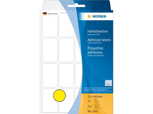 HERMA - Permanent klæbemiddel - gul - 25 x 40 mm 512 etikett(r) (32 ark x 16) etiketter