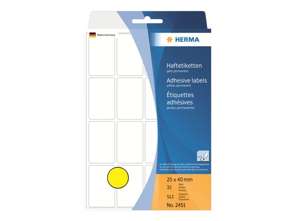 HERMA - Permanent klæbemiddel - gul - 25 x 40 mm 512 etikett(r) (32 ark x 16) etiketter