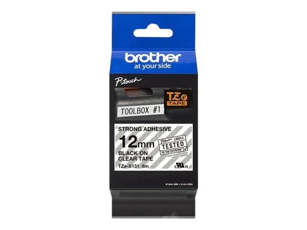 Brother TZe-S131 sort på klar 12mm x 8m - ekstrastærkt klæbemiddel