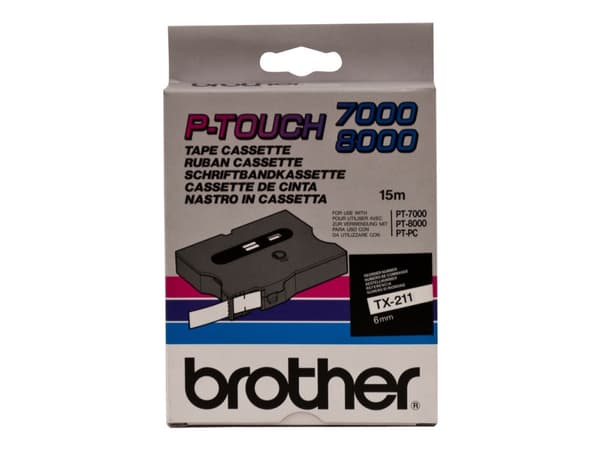 Brother TX211 - Svart på hvitt - Rull (0,6 cm x 15 m) 1 kassett(er) laminert teip - for P-Touch PT-7000, PT-8000, PT-PC