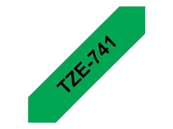 Brother TZe-741 - Standardklebemiddel - sort på grønt - Rull (1,8 cm x 8 m) 1 kassett(er) laminert teip - for Brother PT-D600; P-Touch PT-1880, D450,