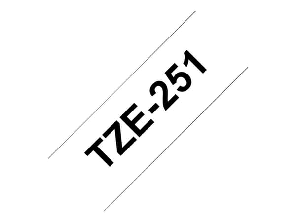 Brother TZe-251 - Standardklebemiddel - svart på hvitt - Rull (2,4 cm x 8 m) 1 kassett(er) laminert teip - for Brother PT-D600; P-Touch PT-D800, E550