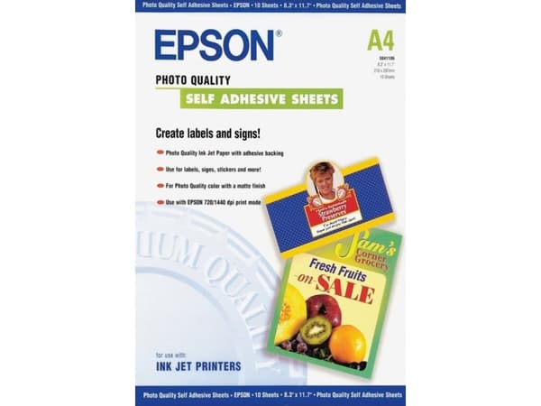 Epson Photo Quality Self Adhesive Sheets - Selv-adhesiv - A4 (210 x 297 mm) - 167 g/m² - 10 stk ark - for Expression Home HD XP-15000; Expression Pre