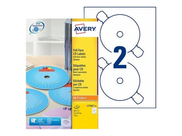 Avery Full Face CD/DVD Label - Blank - bestruket - 50 etikett (er) (25 ark x 2) etiketter