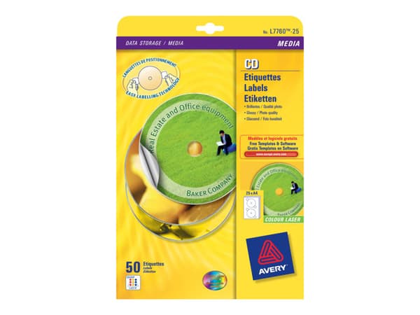 Avery Full Face CD/DVD Label - Blank - belagt - 50 etikett(er) (25 ark x 2) merkelapper