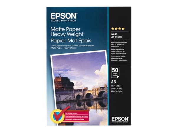 Epson - Matt - A3 (297 x 420 mm) - 167 g/m² - 50 ark papper - för EcoTank ET-16500, 7750; SureColor P5000, P800, SC-P10000, P5000, P700, P7500, P900,
