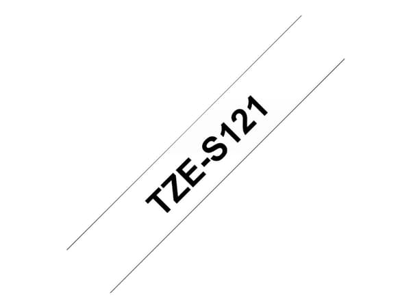Brother TZe-S121 - Ekstra sterk adhesiv - svart på blank - Rull (0,9 cm x 8 m) 1 kassett(er) laminert teip - for Brother PT-D210, D600, H110; P-Touch