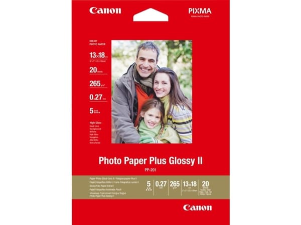 Canon Photo Paper Plus Glossy II PP-201 - Blank - 130 x 180 mm - 260 g/m² - 20 ark fotopapir - for PIXMA iP2700, iX7000, MG2555, MP520, MP610, MP970,