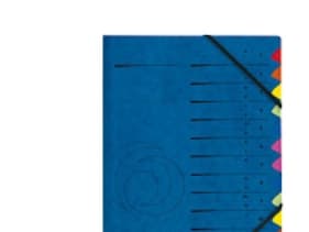 herlitz mappe, DIN A4, papp, 12 lommer, blåfarget sponplate, med 2 elastiske bånd, fargede lommer med (5001128)