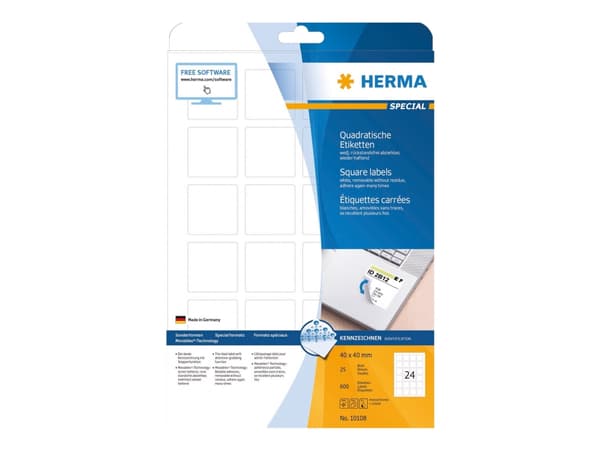 HERMA Special - Papir - matt - fjernbart selv-adhesiv - hvit - 40 x 40 mm 600 etikett(er) (25 ark x 24) merkelapper