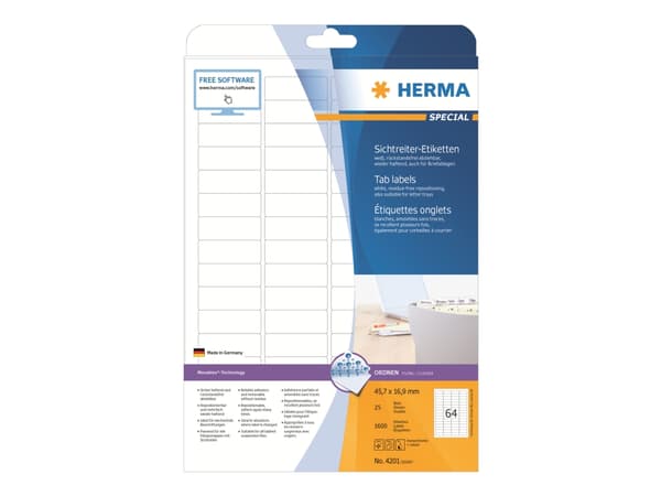 HERMA Special - Hvit - 45.7 x 16.9 mm 1600 etikett(er) (25 ark x 64) selvklebende avtakbare matte papirfliketiketter