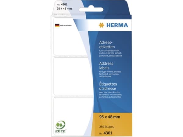 HERMA - Vit - 95 x 48 mm 250 stk z-vikta perforerade löpande adressetiketter
