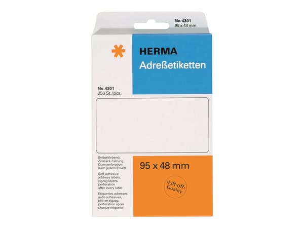 HERMA - Vit - 95 x 48 mm 250 stk z-vikta perforerade löpande adressetiketter
