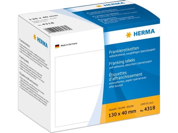 HERMA Franking labels - Papir - selv-adhesiv - hvit - 130 x 40 mm 1000 etikett(er) (500 ark x 2) merkelapper