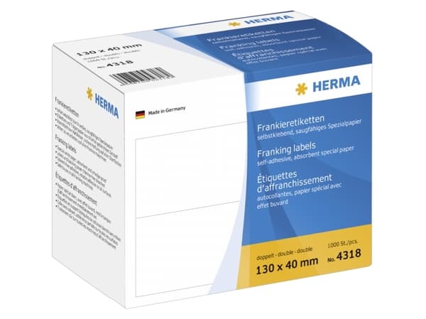 HERMA Franking labels - Papir - selv-adhesiv - hvit - 130 x 40 mm 1000 etikett(er) (500 ark x 2) merkelapper
