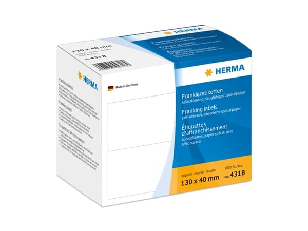 HERMA Franking labels - Papir - selv-adhesiv - hvit - 130 x 40 mm 1000 etikett(er) (500 ark x 2) merkelapper