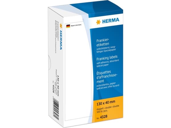 HERMA Franking labels - Papir - matt - selv-adhesiv - hvit - 130 x 40 mm 500 etikett(er) (250 ark x 2) merkelapper