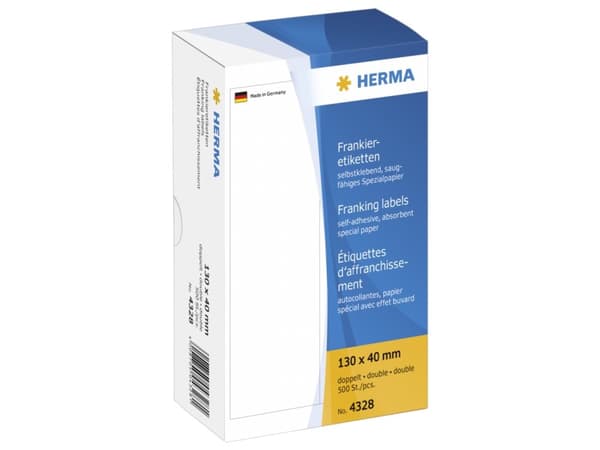 HERMA Franking labels - Papir - matt - selv-adhesiv - hvit - 130 x 40 mm 500 etikett(er) (250 ark x 2) merkelapper