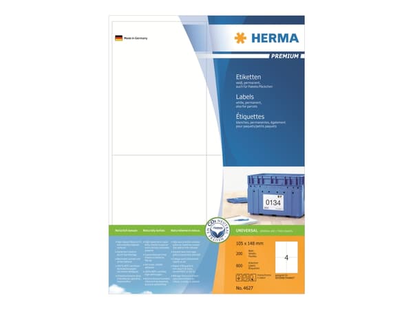 HERMA Premium - Papir - matt - permanent selv-adhesiv - hvit - A6 (105 x 148 mm) 800 etikett(er) (200 ark x 4) laminerte etiketter