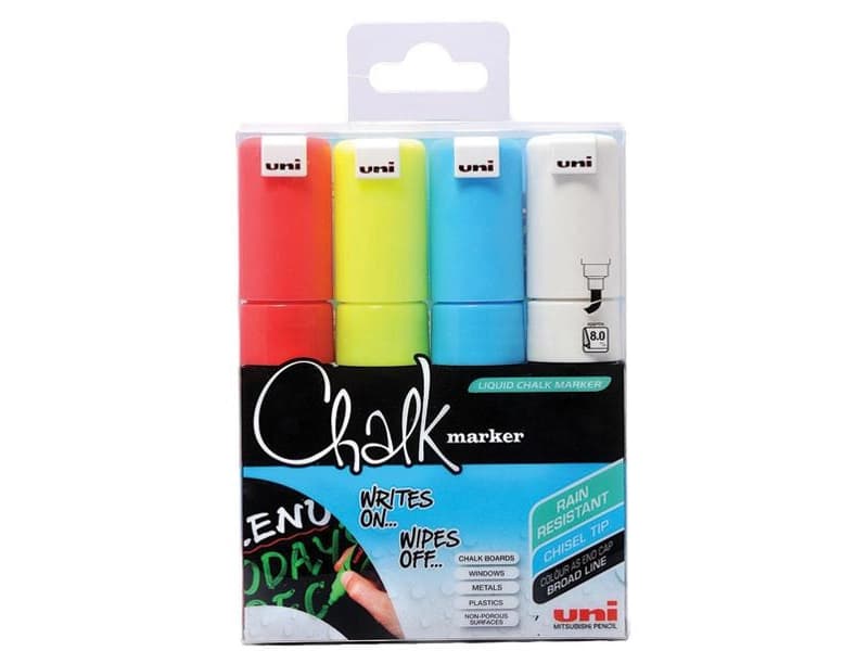 Chalk Marker Uni-ball 8.0 mm skrå spids ass. farver - (4 stk.)