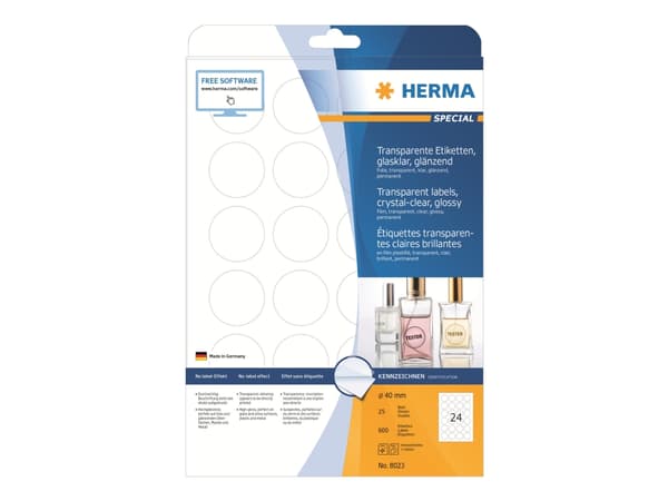 HERMA - Selv-adhesiv - gjennomsiktig - 40 mm rund 600 etikett(er) (25 ark x 24) filmetiketter