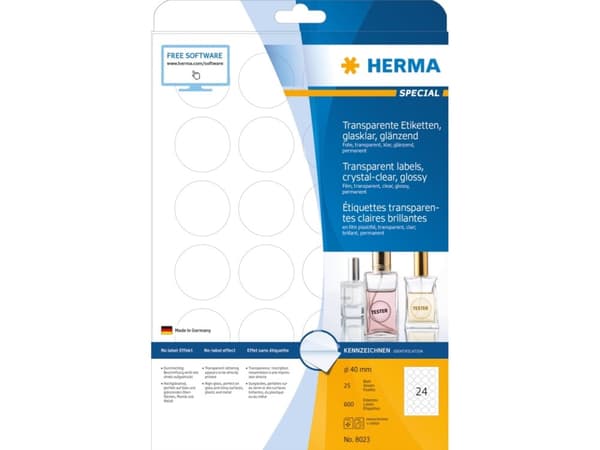 HERMA - Selv-adhesiv - gjennomsiktig - 40 mm rund 600 etikett(er) (25 ark x 24) filmetiketter