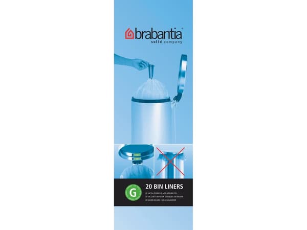 Brabantia Size G - Jätesäkkipussi - silmukka - 30 L - korkeatiheyksinen polyeteeni (HDPE) - valkoinen - 12 x 20 kpl:n pakkaus