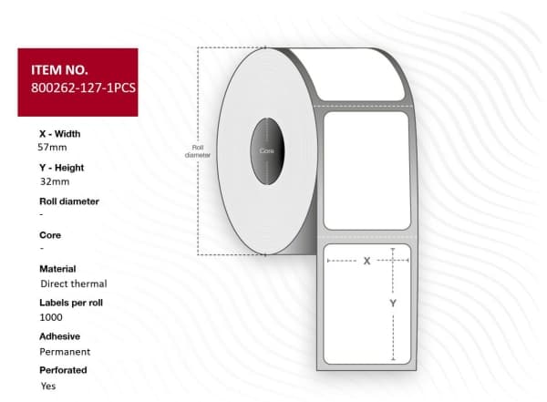 Etikett 57x32 mm termopapper vitt avtagbart med 2 100 st. per rulle