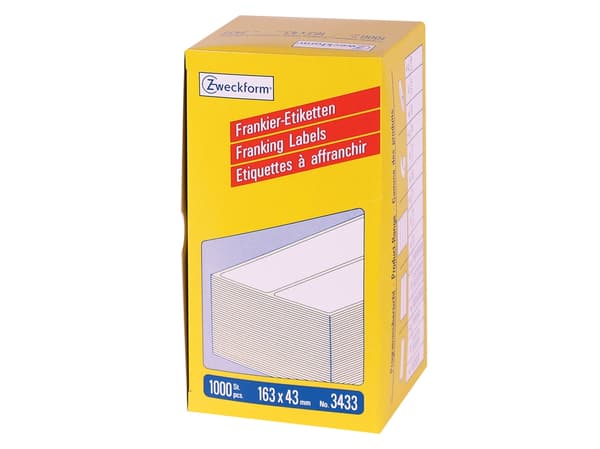 Avery Zweckform 3433 - Permanet adhesiv - hvit - 163 x 43 mm 1000 etikett(er) (500 ark x 2) permanente frankeringsetiketter