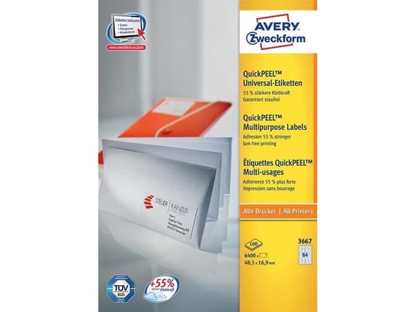 Avery - Hvit - 48.5 x 16.9 mm 6400 etikett(er) (100 ark x 64) flerbruks merkelapper