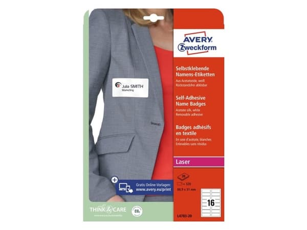 Avery L4783-20, Musta, Suorakulmio, Irroitettava