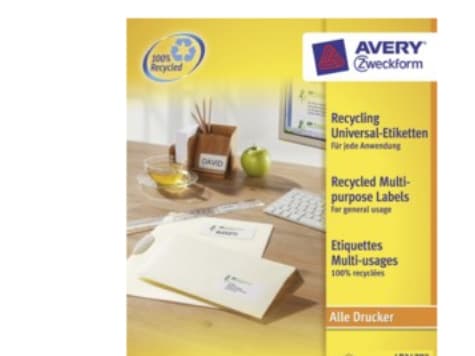 Avery QuickPEEL resirkulerte etiketter LR3478 - Hvit - A4 (210 x 297 mm) 100 etikett(er) (100 ark x 1) resirkulerte etiketter