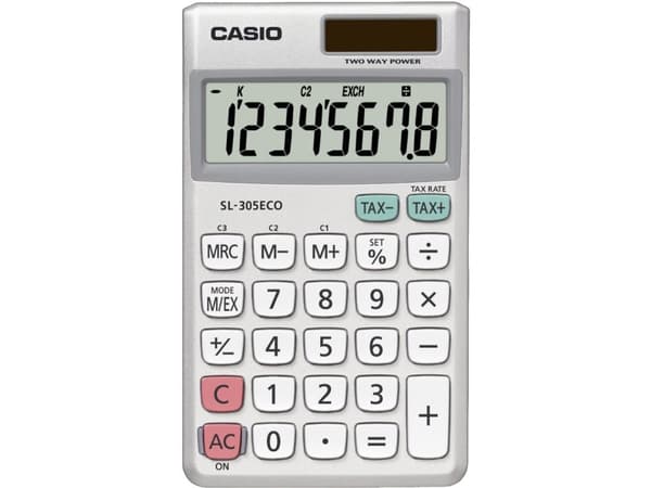 Casio SL-305ECO - Fickkalkylator - 8 siffror - solcellspanel, batteri