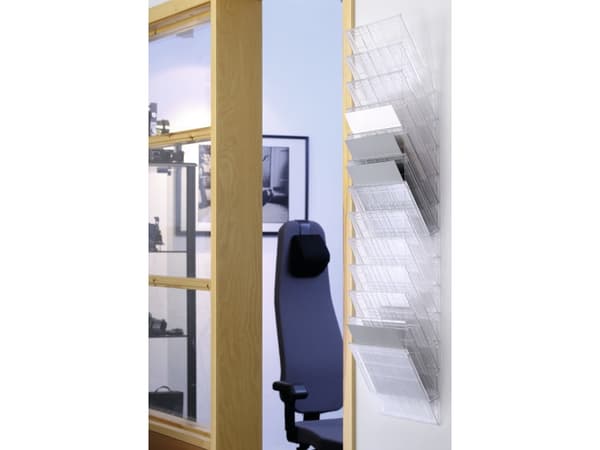 Broschyrställ Durable Flexiboxx w/12 A4-brickor liggande format redo - för väggmontering