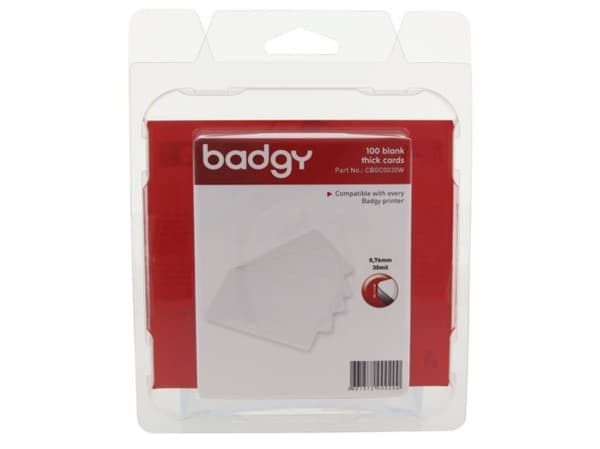 Badgy - Polyvinylklorid (PVC) - 30 mille - hvit - 100 kort kort - for Badgy 100, 200, 1st Generation