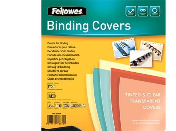 Fellowes 5377201, A4, Plastikk, PVC, Rød, Gjennomsiktig, 210 mm, 1 mm, 297 mm