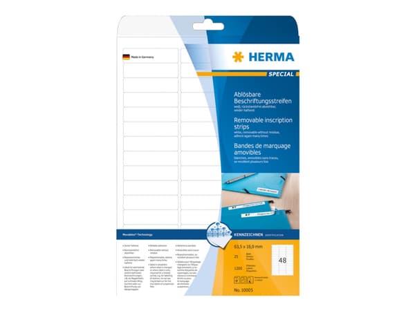 HERMA Special - Papir - matt - fjernbart selv-adhesiv - hvit - 63.5 x 16.9 mm 1200 etikett(er) (25 ark x 48) merkelapper