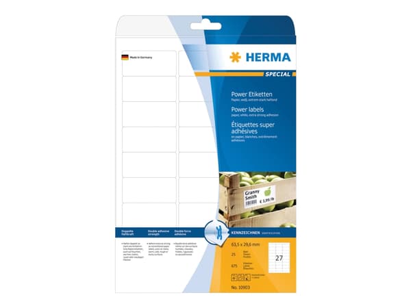 HERMA Special - Papper - matt - extra starkt självhäftande - vit - 63.5 x 29.6 mm 675 etikett (er) (25 ark x 27) etiketter