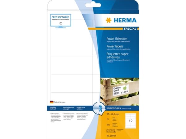 HERMA 10907, Hvit, Rektangel, Permanent, Papir, Matte, Laser/Blekkskriver