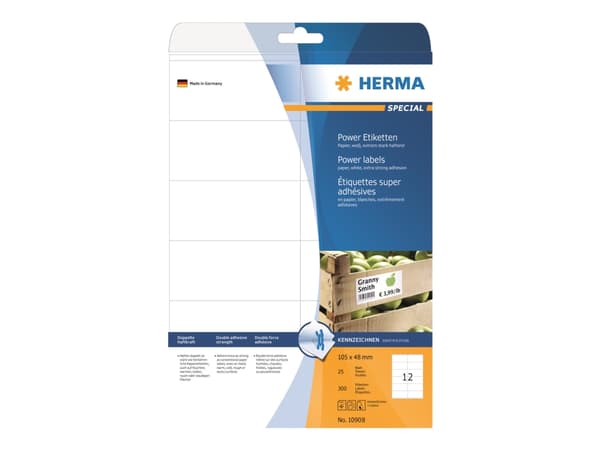 HERMA Special - Papper - matt - extra starkt självhäftande - vit - 105 x 48 mm 300 etikett (er) (25 ark x 12) etiketter