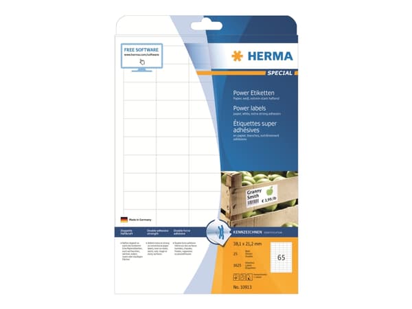 HERMA SuperPrint - Papir - matt - selvklebende med ekstra styrke - hvit - 38.1 x 21.2 mm 1625 stk (25 ark x 65) merkelapper