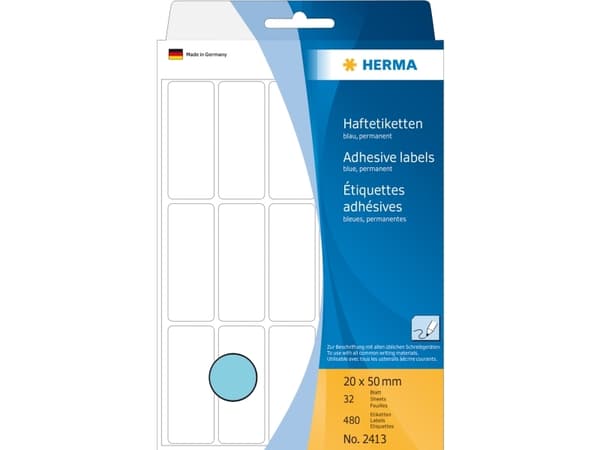 HERMA - Papir - matt - permanet adhesiv - blå - 20 x 50 mm 480 etikett(er) (32 ark x 15) merkelapper