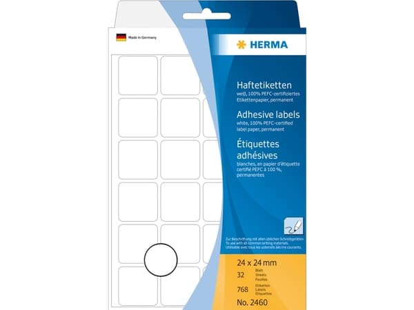 HERMA - Papir - permanent klæbemiddel - hvit - 24 x 24 mm 768 etikett(r) (32 ark x 24) etiketter