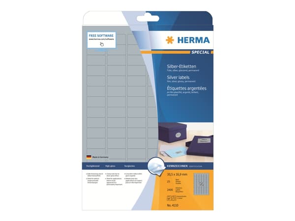 HERMA 4110, Hopea, Itse kiinnittyvä tulostintarra, A4, Polyesteri, Laser, Kiinteä